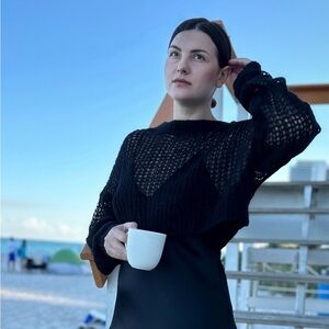 Zara Steven Meisel Alpaca Blend Open Knit Black Sweater Size L